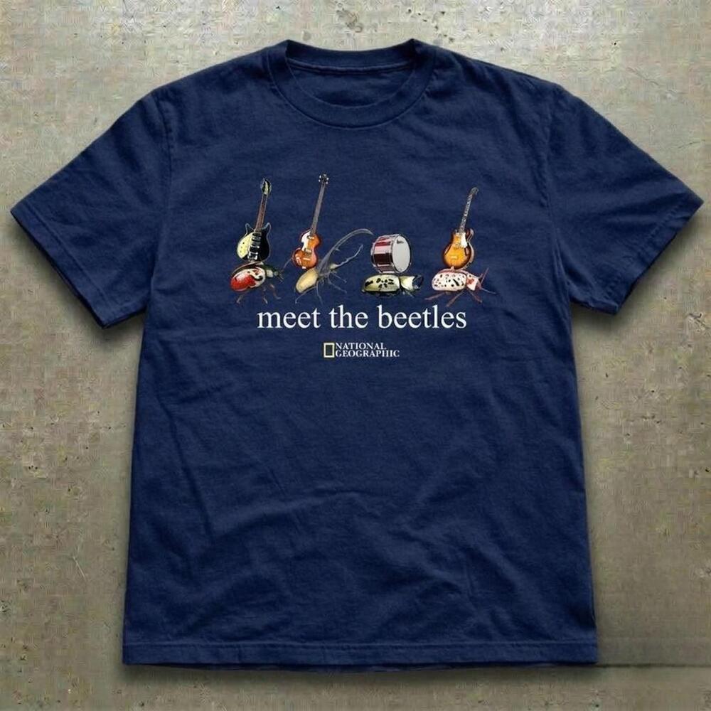Navy Blue Beatles Tee With Guitar Design